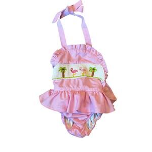 Flamingo smocked gingham swimsuit blanks boutique size 6
